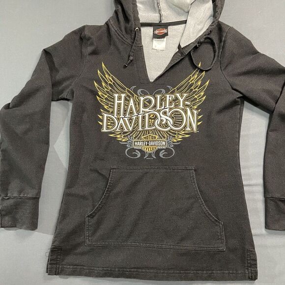 Harley-Davidson Hoodie Black Womens Size Small Pullover Drawstring Pocket - Picture 7 of 13